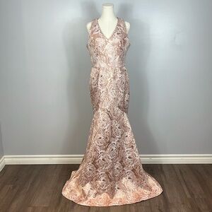 THEIA Metallic Blush Pink Gown